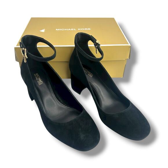 NEW Michael Kors Perla Flex Singback Pumps Size 6.5 Black Suede Ankle Strap Heel - Picture 8 of 11